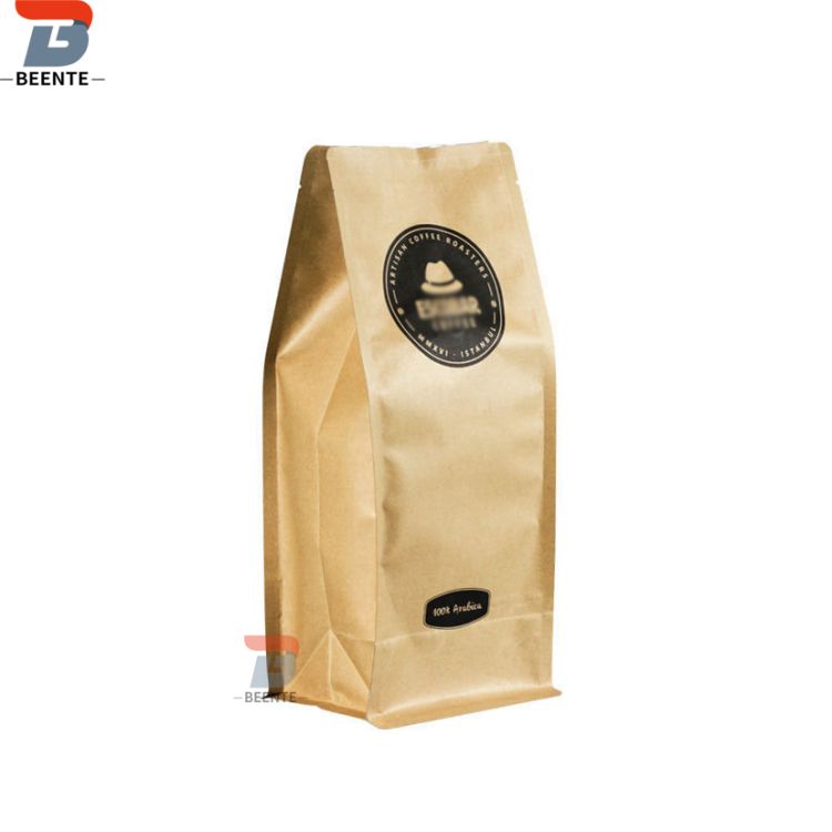 Paquete de café en grano y bolsas de café Kraft con válvula