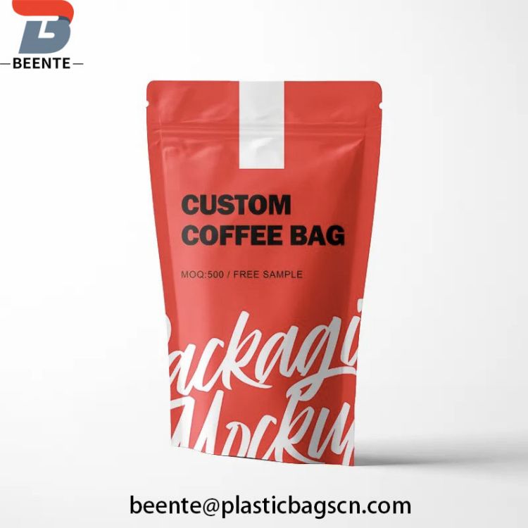 Bolsas de granos de café coloridas personalizadas con válvula de cremallera y ventana