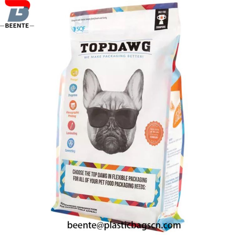 Bolsa de paquete de comida para mascotas de papel de aluminio laminado con cremallera que se puede volver a sellar